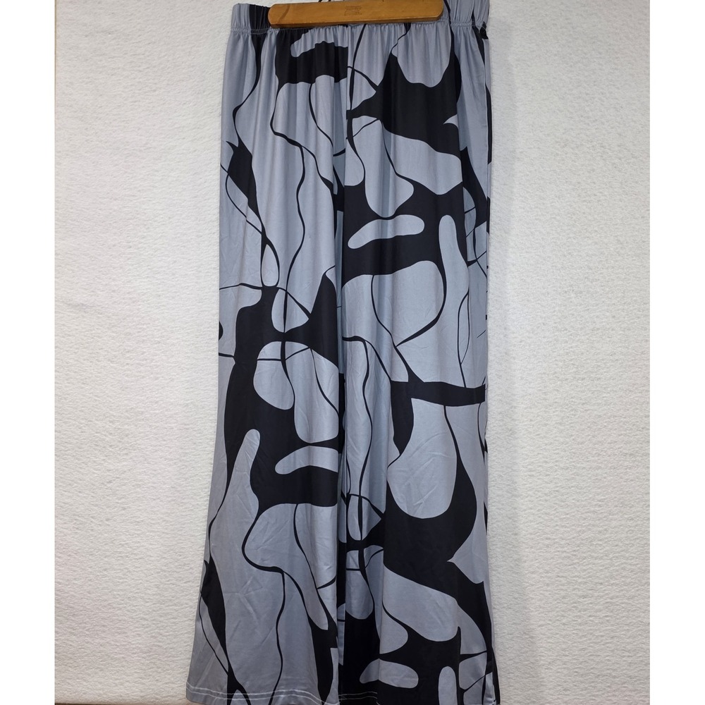 Unbranded Womens Calm Cool Pants 1XL Abstract Marble Gray Black Wide Leg Flowy